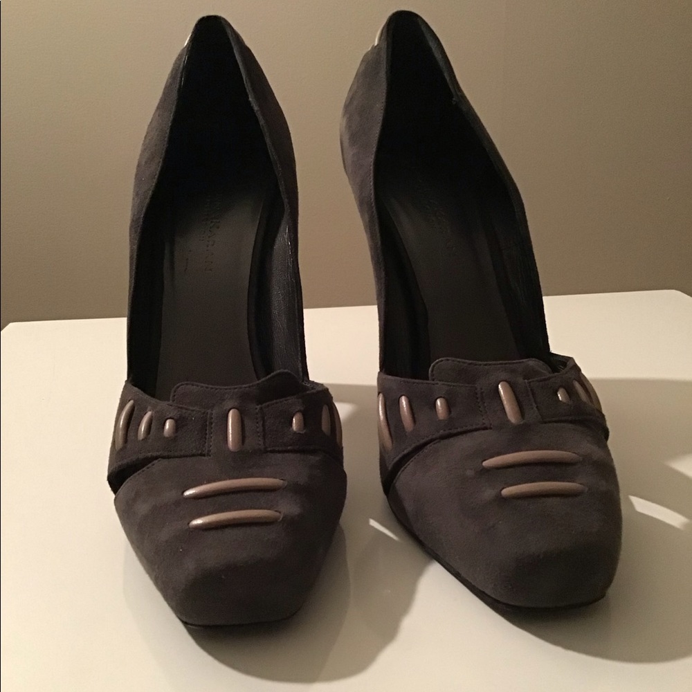 Suede Contoured Heel Pumps